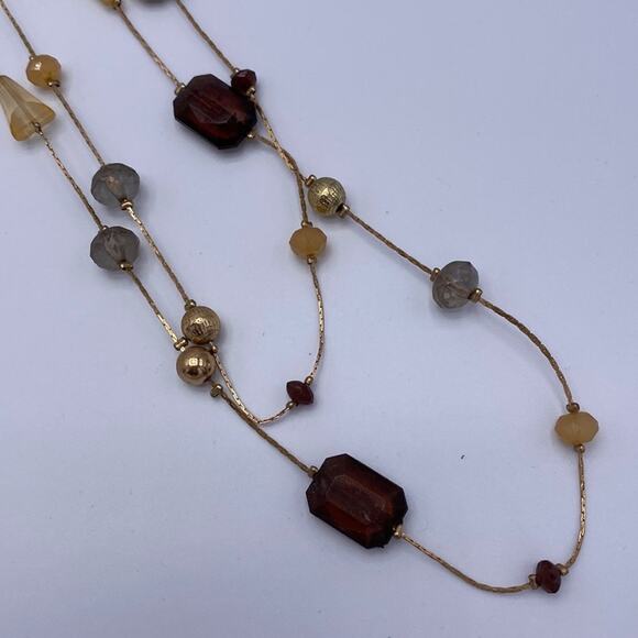 Vintage Women  31 Inch Double Strand Glass Geometric Shape Beads Chain Necklace - Picture 4 of 7